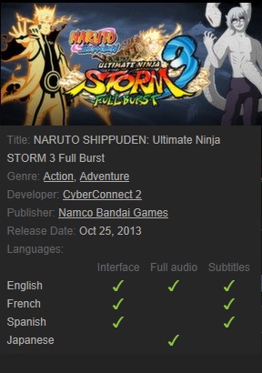 NARUTO SHIPPUDEN: Ultimate Ninja STORM 3 Full Burst Steam - Click Image to Close